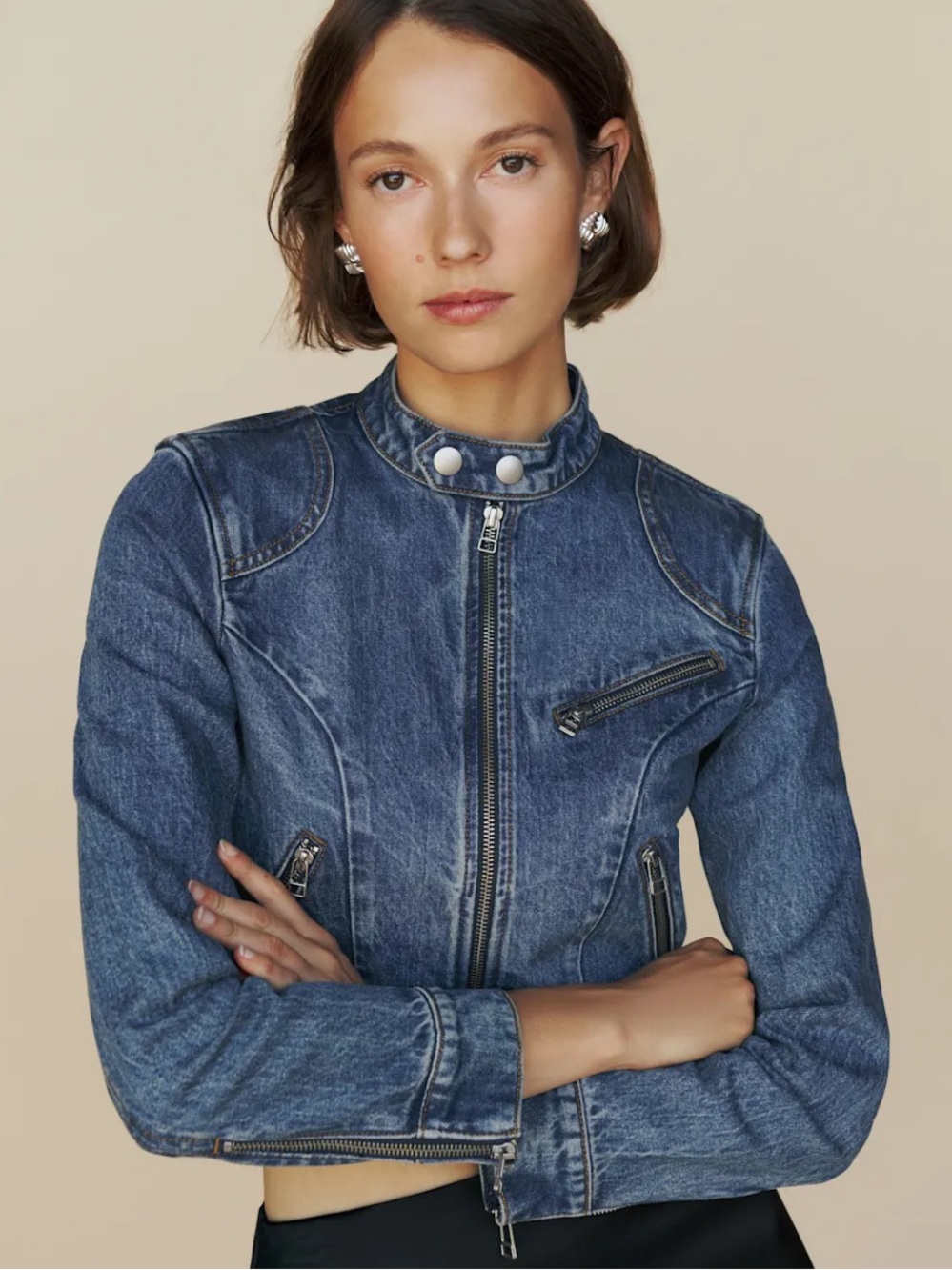 Reformation Danica Racer Denim Jacket Size XS